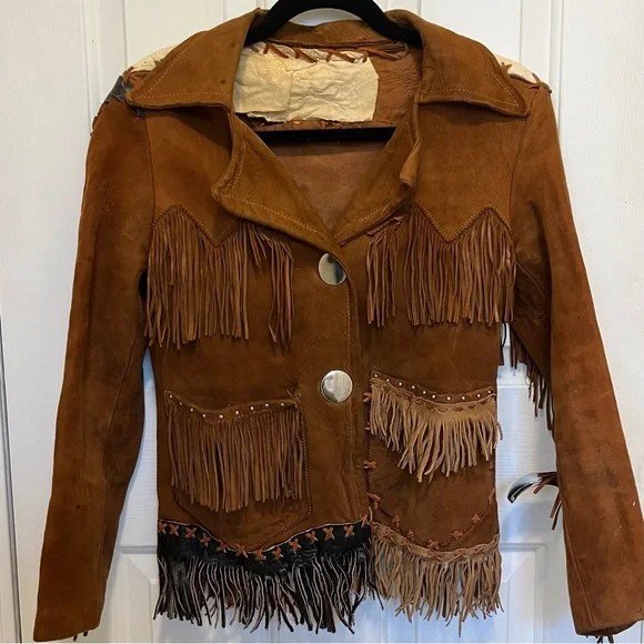 Vintage Rust Brown Suede Fringe Western Jacket - Picture 2 of 9